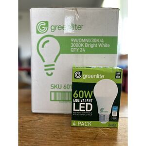 Greenlite 60W Equivalent LED A19 Light Bulbs - 1 CASE of 24 Packs of 4 Bulbs